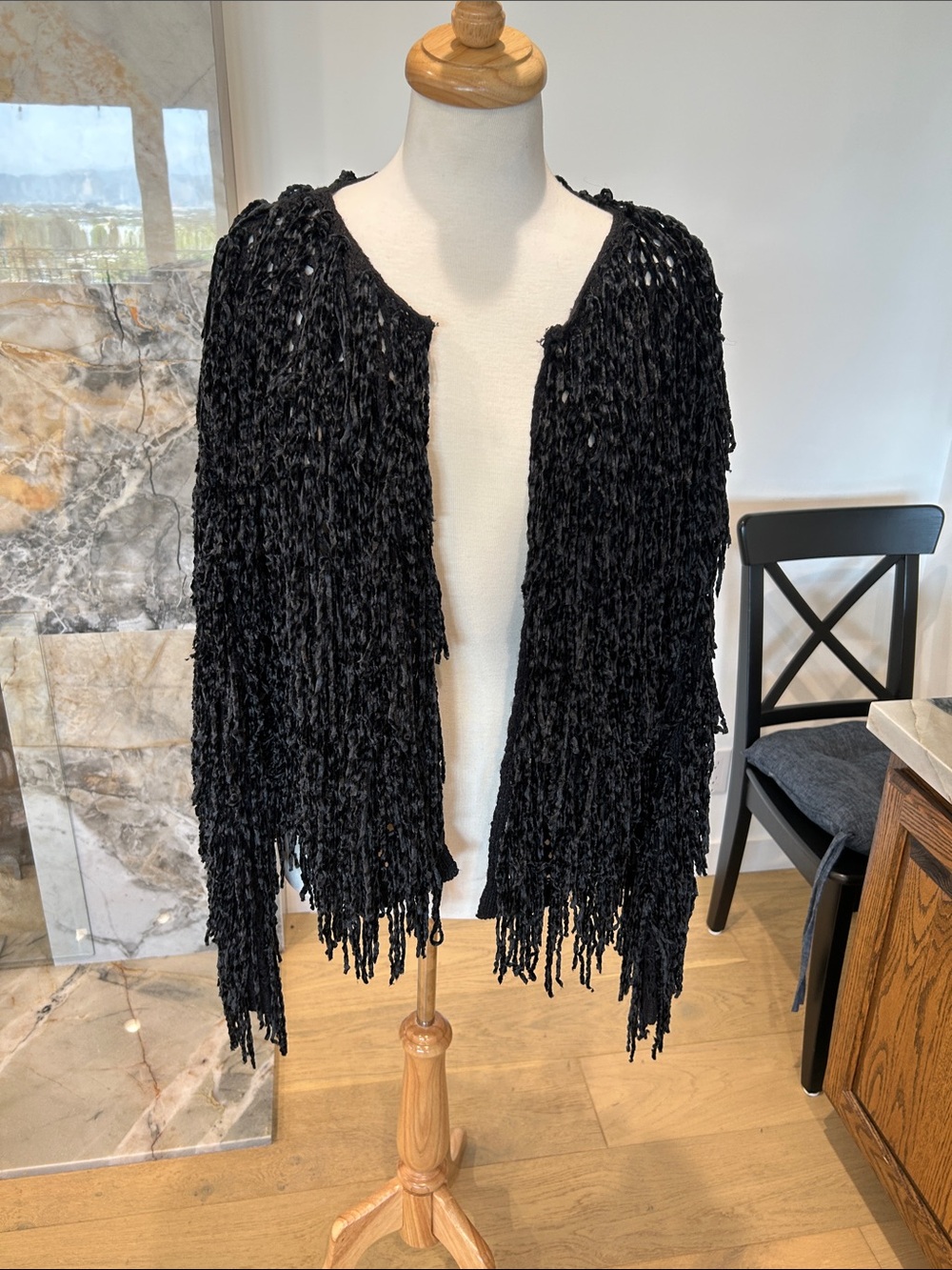 Forever 21+ Black Open-Knit Fringe Sweater Cardigan